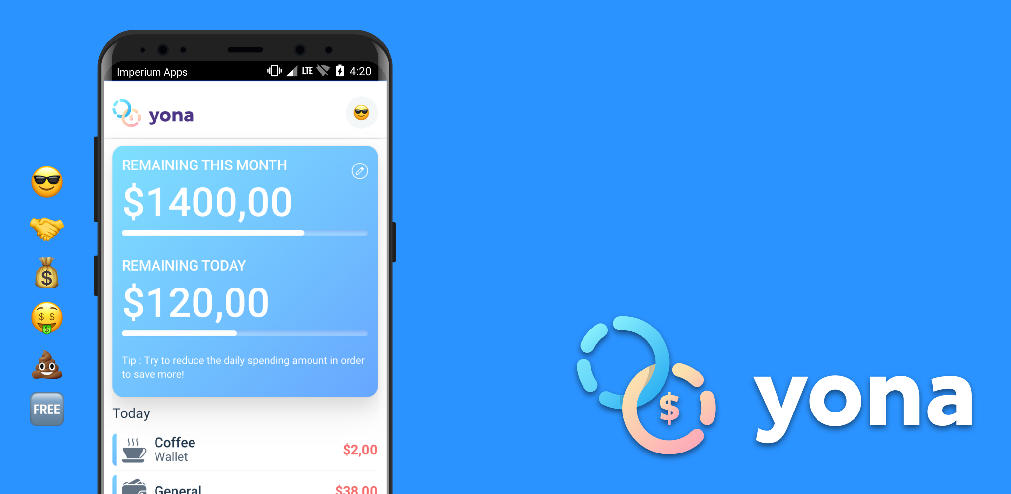 
Yona is a new finance app from Imperium Apps GmbH, the guys who created the critically acclaimed MoneyCoach app for iOS.